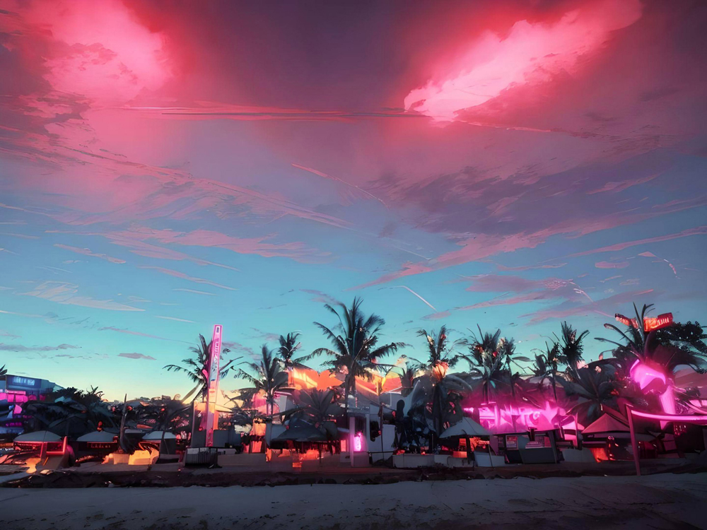 Tropical beach in the cyber city