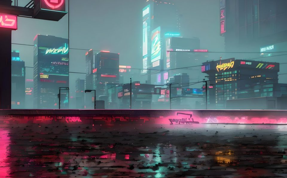 Night view seen from the dirty river