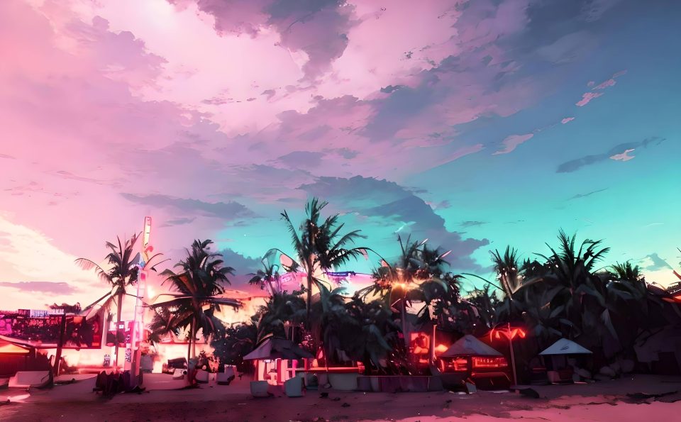 Pale purple sky beach