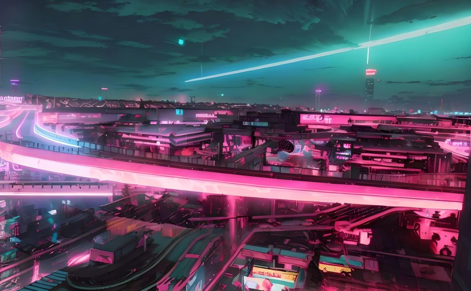 Pink night view with blue beam