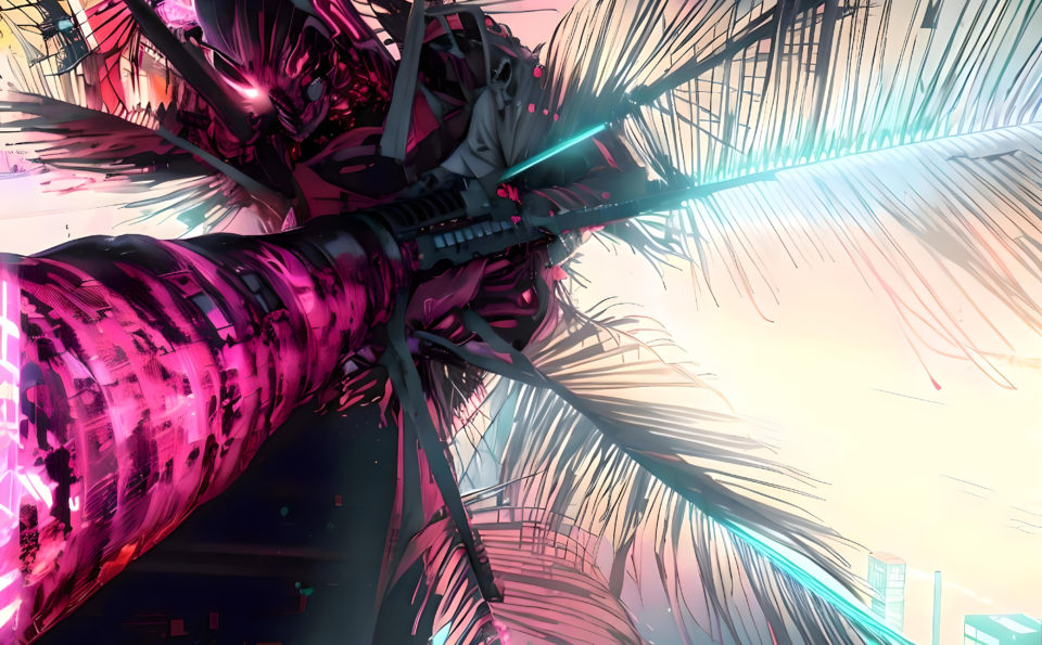 Cyberpunk palm tree