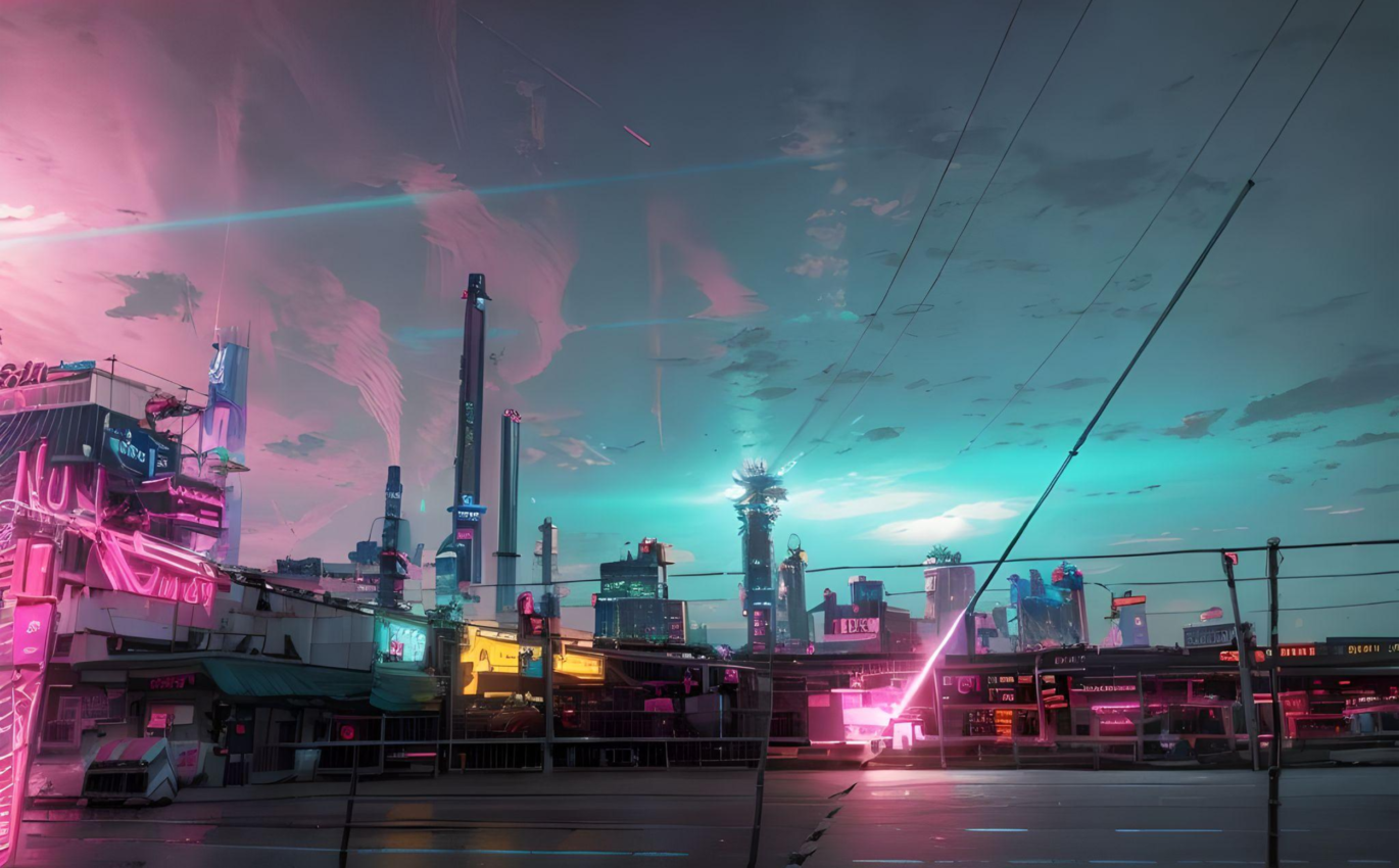 Distant view of the cyber city