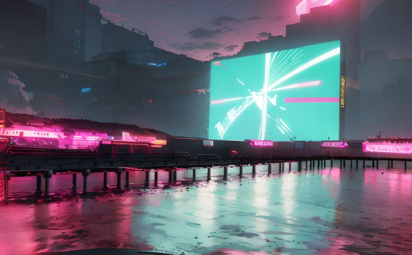 The large screen that appeared on the pier