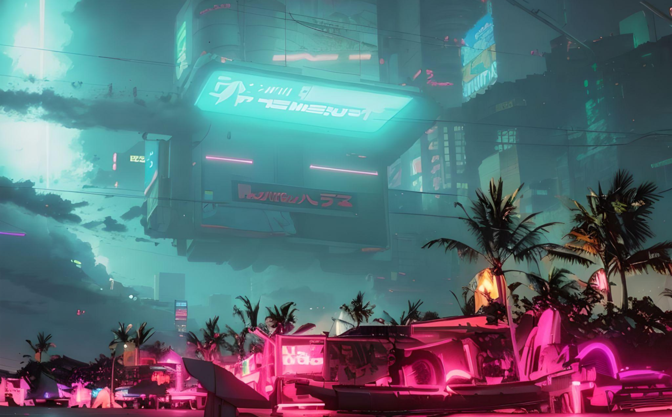 Cyber ​​city at dusk